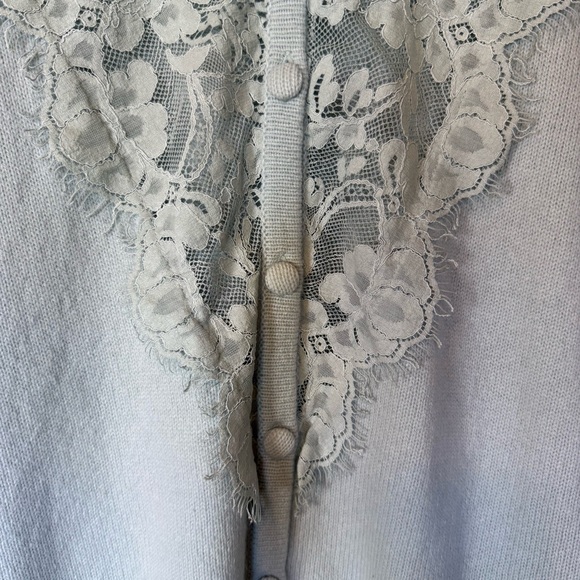 Love Shack Fancy Brandy Lace Long Sleeve Wool Cotton Cardigan Blue Large - Picture 4 of 8